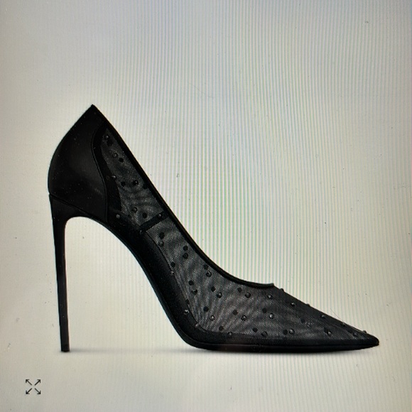 NWOT SAINT LAURENT Anja Pumps with Rhinestone Mesh black size 37.5 - Picture 2 of 9